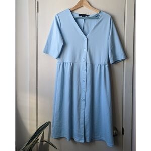 Vero Moda Pastel Blue Button-Front V-Neck Midi Dress